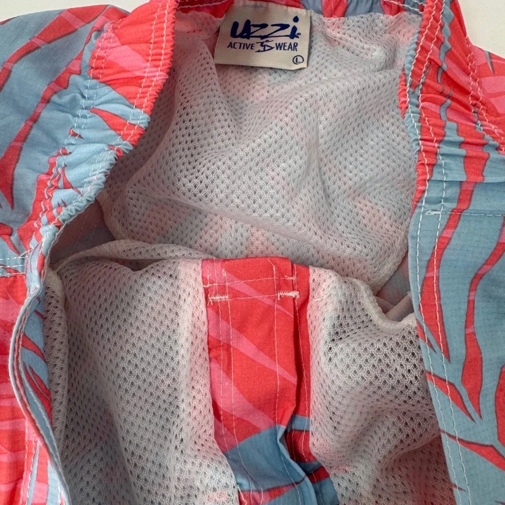 Uzzi Amphibious Gear Mens Coral Blue Tropical Palm Leaf Board Shorts NWT Sz L
